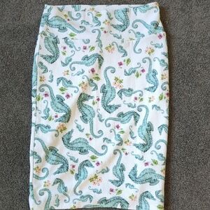 Lularoe Cassie White and Teal Skirt with Seahorse Print Size Small